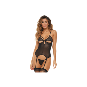 Guépière porte jarretelles noire et string 